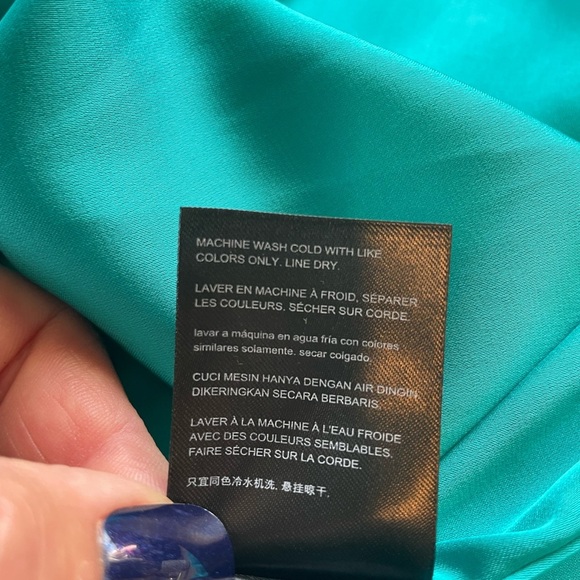 Bebe Teal Sleeveless V-Neck Flutter Trim Open Back Cocktail Dress, Size 12 - Picture 7 of 8